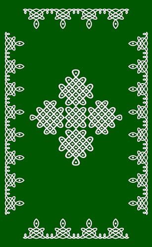Image of DHARA CREATION Green Rangoli Kolam Backdrop Cloth for Pooja - 8ft x 5ft, Ideal for Pooja, Religious Ceremonies, and Home Decor. Washable Fabric