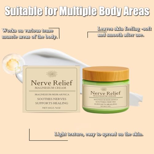 Vingtank Nerve Relief Magnesium Cream, Magnesium Lotion with Arnica and MSM, Daily Body Care Cream for Muscle Relaxation, Soothing Relief & Relaxation, Deep HydrationNo Irritation, no Residue - 50g/1.76oz