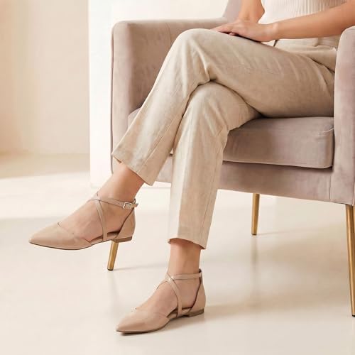 Image of ELEGANTPARK FC2322 Comfortable Satin Pointed Toe Flats for Women Ankle Straps Wedding Flats for Bride Shoes Evening Party Guest Shoes for Women Dressy Low Heel