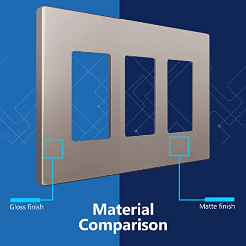 Image of LIDER Decorator Switch Cover, Screwless Wall Plate, Mid-Size 3-Gang 4.88 inch x 6.77 inch, LSWP-33M-NK, UL Listed, Thermoplastic, Matte Nickel, 1-Pack