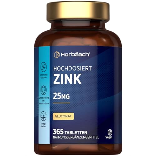 Zink Tabletten Hochdosiert | 365 Vegane Tabletten - Bis Zu 1 Jahr Vorrat | Zinc Supplement | für Männer und Frauen | von Horbaach