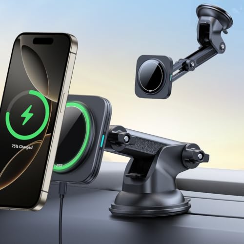 ESR for 15W MagSafe Car Mount Charger, for MagSafe Car Charger, Suction Cup Magnetic Wireless Car Charging, Dashboard Car Phone Mount for iPhone...
