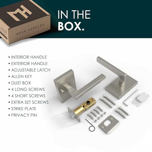 Image of Mega Handles Glamor Privacy, Lever & Lock Door Handle Set for Hallway, Closet and Bathroom, Keyless Lock, Heavy Duty Door Levers, Fits All Standard Door Sizes, Screws Included - Satin Nickel (1 Pack)