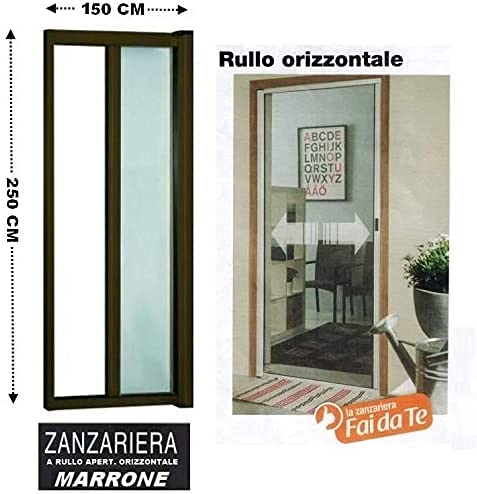 Zanzariera a rullo in alluminio per porte/balconi con profilo riducibile/regolabile avvolgimento orizzontale (120x250cm, Marrone)