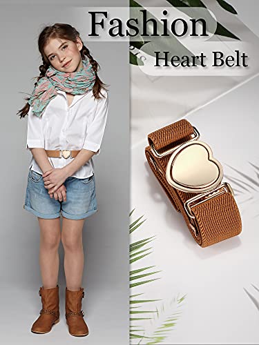 Hamry 3 Pieces Girl Belts Kids Toddler Belt Elastic Stretch Belt Adjustable , Heart Kids Belt For Girls (Rose, Apricot, Black) #TOP3
