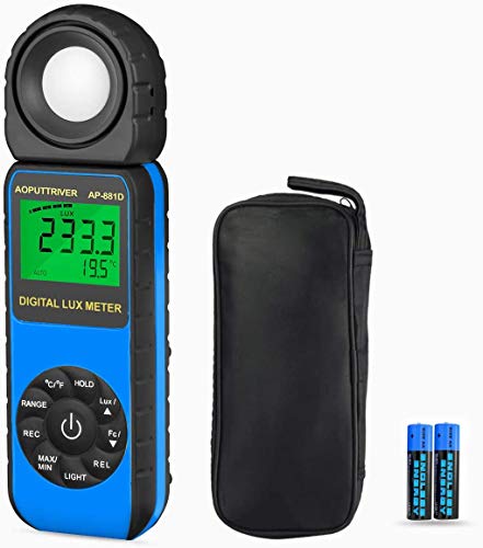 Luxmètre Numérique AP-881D Bleu Photomètre Luxmetre Professionnel Mesure de la Température Ambiante avec Plage Jusqu'à 400,000 lux, Tête Rotative à 270 Degrés, Maintien des Données, Rétro-éclairage Cover