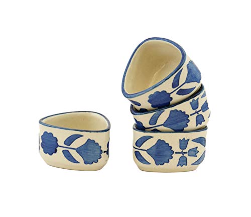 Image of Freakway Handpainted Floral Studio Pottery Ceramic Chutney Bowl Set (40 ML, Small, Set of 6, Blackand Off White)
