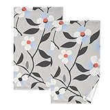 Juego de 2 paños de limpieza de microfibra de secado rápido con patrón de flora blanca y azul, estilo minimalista, gris, para cocina, baño, tamaño 16 x 28 pulgadas