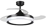 Casa Shop Ventilador de Techo con Luz Lámpara LED 36W Ventilador Invisible Ultra Silencioso con Mando a Distancia y Palas Retráctiles, Decoración CCT Luz Fría/Neutra/Cálida para Interiores (NEGRO-BL)