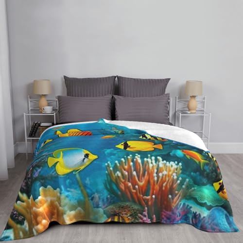 Couverture polaire de qualité supérieure OUSIKA en microfibre durable motif océan 152x127cm