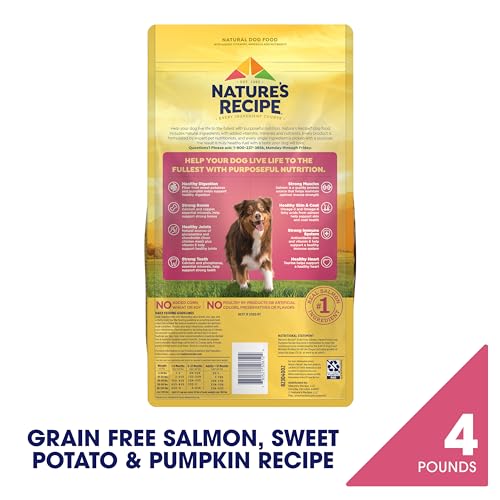Nature's Recipe Grain Free Easy to Digest Salmon, Sweet Potato and Pumpkin Recipe Dry Dog Food, 4-Pound - Image 2