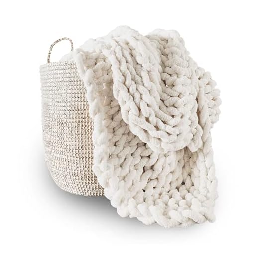 Adyrescia Chunky Knit Blanket Throw | 100% Hand Knit with Jumbo Chenille Yarn (30"x40", Cream White)