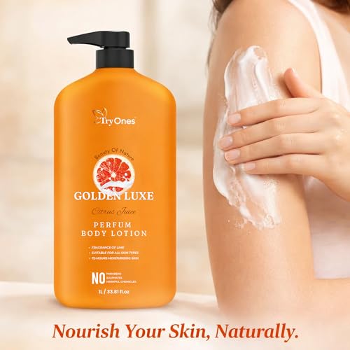 Image of GOLDEN LUXE Citrus Fuice Perfumed Body Lotion for Women & Men - Long Lasting Lime Fragrance, 72-Hours Deep Moisturizing, Paraben & Harmful Chemical Free, Suitable for All Skin Types, 1L / 33.81 fl.oz
