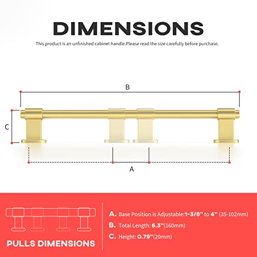 Homdiy 10 Pack Adjustable Cabinet Pulls Gold Cabinet Handles, 1-3/8" To 6-5/16"(35-160Mm) Adjustable Hole Distance Drawer Pulls #TOP1