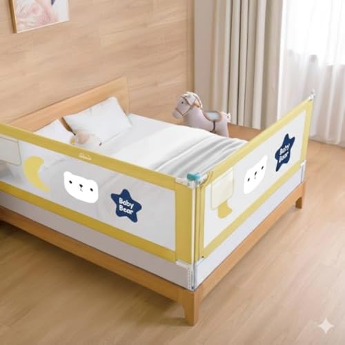 Image of SAFE-O-KID 2 Side Bed Rails (6 Ft /182 cm) with 1-Year Warranty | Bed Railing for Baby Safety |Adjustable Height & Portable | Bed Protector for Baby Falling - Yellow