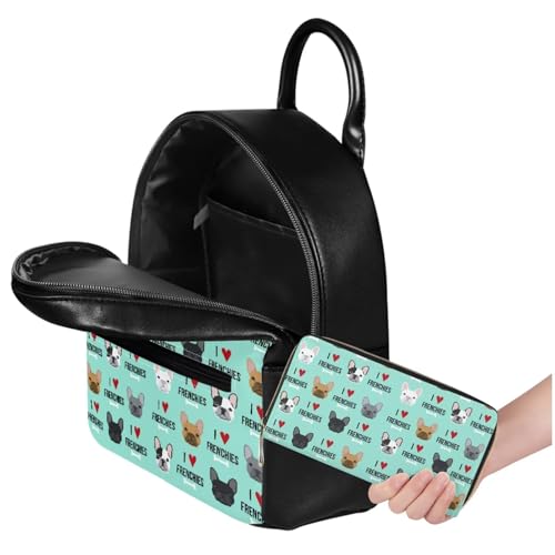 JoyLamoria Laptop Backpack Shoulder Bag Wallet Coin Purse Handbag Zipper Pouch with Compartment, French Bulldog Print3