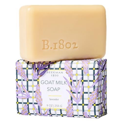 Image of Beekman 1802 Goat Milk Soap - Moisturizing Hand & Body Soap Bar with Shea Butter & Botanical Oils, Triple-Milled, Non-Drying, Made for Sensitive Skin, Lavender 9 oz