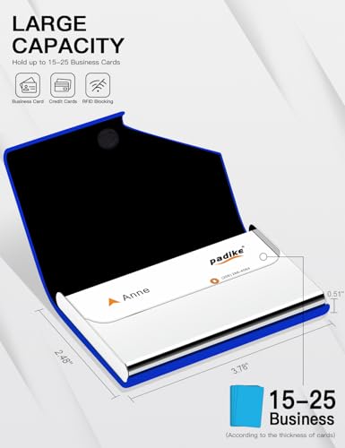 Image of Padike Business Card Holder, Upgraded Leather Business Card Case Pocket Card Holders for Men or Women, Metal Slim Name Card Holder RFID Blocking Business Card Carrier with Magnetic Closure (Y-BU)