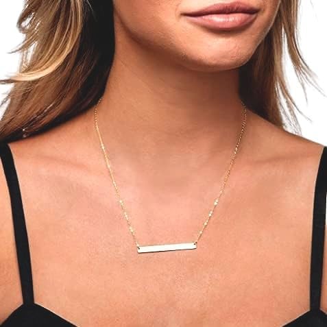 HotMixCold Delicate Long Coordinates GPS Skinny Name Plate Bar Necklace, Personalized Engraving Jewelry, Gift for Her | 14K Gold Filled