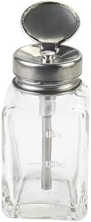 YORROR 180ml Square Glass Press Pump Dispenser Bottle with Flip Top Cap,Refillable Push Down Dispenser Bottle Container for Alcohol Nail Polish Remover Makeup Remover Liquid