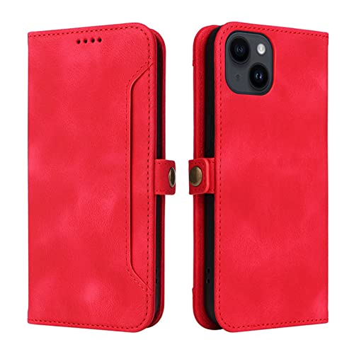 Étui en cuir iPhone 13 clapet rouge idéal pour vos déplacements professionnels