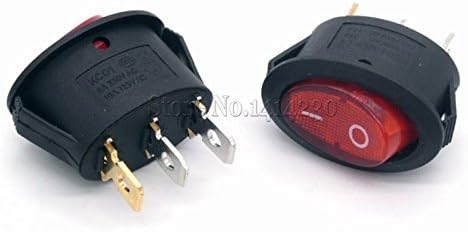 Mini Oval Rocker Switch 2 Position 3 Pin ON-OFF AC 6A 250V 10A 125V | 10-Pack Mini Oval Rocker Switch, 2-Position 3-Pin, ON-OFF, 6A 250V/10A 125V, with Red Light