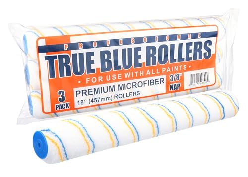 True Blue 18' Professional Paint Roller Covers, 18Inch, Best for All Types of Painting Surfaces, Refill Bulk Pack (3, 3/8' Nap)