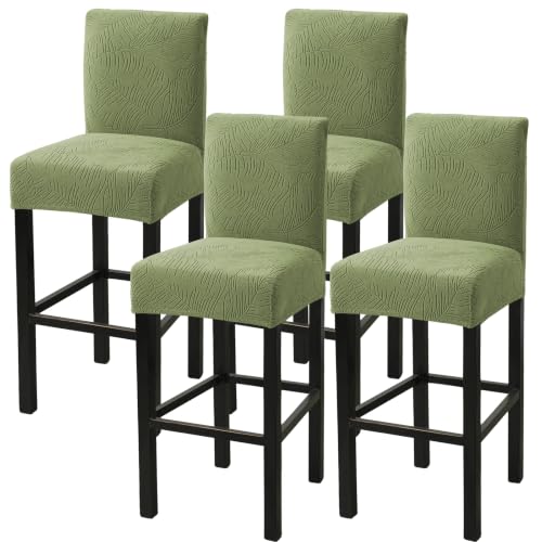 Image of HAOYONG Bar Stool Covers, Stretch Counter Stool Pub Chair Slipcover Washable Counter Height Chair Covers for Kitchen Dining Room Cafe Set of 4 (Olive Green)