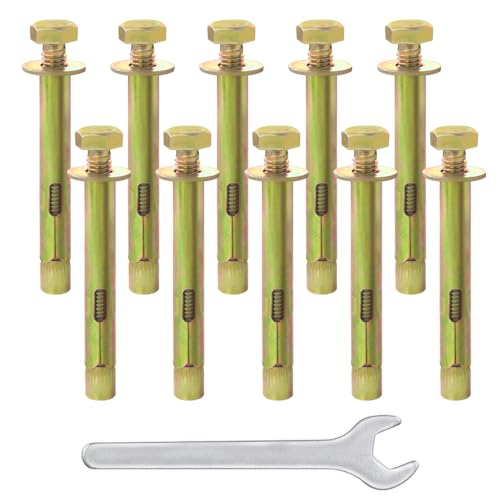 KtbeYTi 22 Piezas M6 x 60 mm Expansión Pernos Tornillo Pernos de Anclaje de Manga Hexagonal con Llave Inglesa para Azulejos de Pared Hormigón de Alta Resistencia (Dorado)