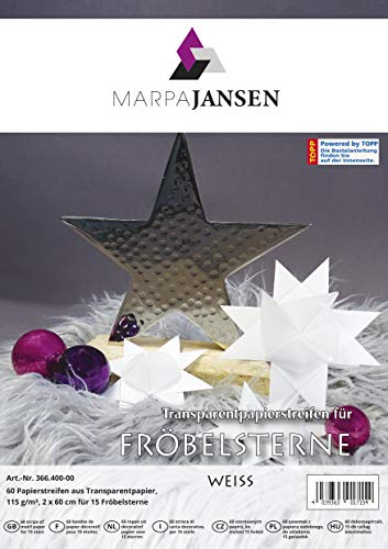 MarpaJansen Papierstreifen für Fröbelsterne - (2 x 60 cm, 60 Streifen, 115 g/m²) - Transparentpapier - uni weiß