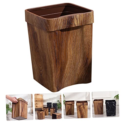 Caneca de basura rectangular con diseño madera para hogar miniatura 6
