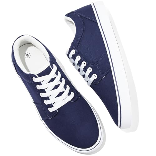 Image of BENPAO Mens White Casual Shoes All Black Fashion Sneakers for Men Low Top Lace Up Canvas Shoes