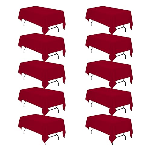 BRILLMAX 10 Pack Burgundy Tablecloths for 6 Foot Rectangle Tables 60 x 102 Inch - 6ft Rectangular Bulk Linen Polyester Fabric Washable Cloth Cover for Wedding Reception Banquet Birthday Party