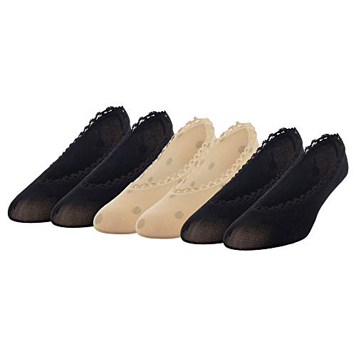 PEDS Women's Classic Dot Ultra Low Liner with Gel Tab, Black, Nude, Shoe Size: 5-10