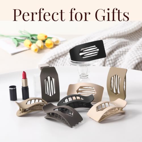 Image of 8 Pack Neutral Matte Flat Hair Clips for Women - Large No-Slip Rectangle Claw Clips Thick & Thin Hair, Strong Hold Square Hair Accessories