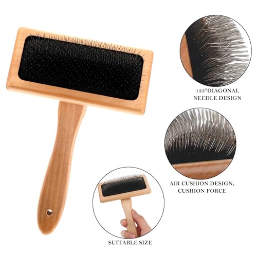 Image of Wool Carders Wooden Hand Carders, Wool Combing Brush for Needle Felting Supplies, Pet Grooming, Blanket and Craft Projects, Medium Varnish Style Carder Needles Brush, Manual Carder Brown