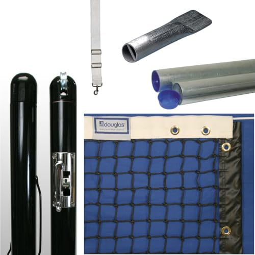 Douglas Premier Tennis Posts – Permanent Court Kit – 3” OD Round, Internal Wind, Black – Optional Ground Sleeves