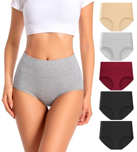 Womens Cotton High Waisted Underwear Full Coverage Panties Ladies Briefs Multipack (Regular & Plus Size)