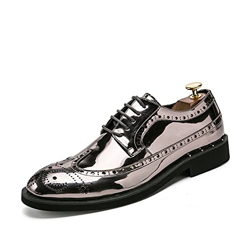 HOOENG Formal Oxford Shoes for Men Lace Up Brogue Embossed Wing tip Shiny Derby Shoes Vegan Leather Anti-Slip Non Slip Block Heel Rubber Sole Low Top - Main Image
