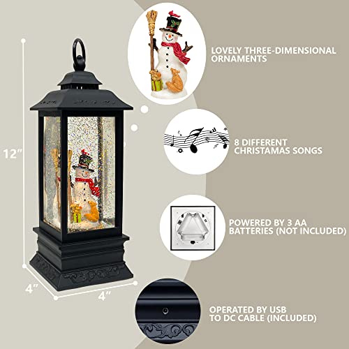 Yurozac Lighted Christmas Snow Globe Musical Lantern With 8 Songs & 6H Timer Battery Operated Water Swirling Glitter Snowman Lantern 12" For Nightmare Before Christmas Home Party Decorations Indoor #TOP2