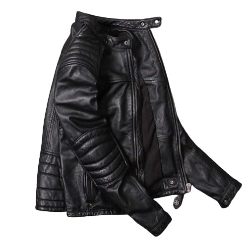 Image of Zulin Men's Black Lambskin Soft Leather Jacket | Biker Jacket Slim Fit YKK Zipper
