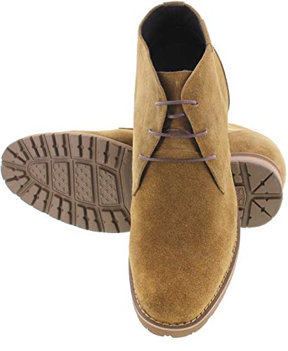CALTO Men's Invisible Height Increasing Elevator Shoes - Khaki Tan Nubuck Leather Lace-up High-top Chukka Style Dress Boots - 3 Inches Taller - T65561 - Size 6.5 D(M) US4