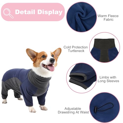 Dog Winter Coat Soft Fleece Dog Clothes for Cold Weather, Warm Dogs Pullover Pajamas Cozy Cold Weather Jacket Full Body Suit Windproof Fleece Sweater for Dogs Walking Hiking Sleeping (Blue L)