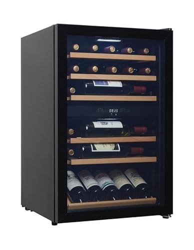 Cavin Cantinetta a libera installazione, Polar Collection 51, cantinetta vino nera, 37 bottiglie, porta in vetro con protezione UV, sei ripiani in legno