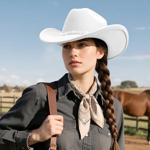 DRESHOW Glitter Cowboy Hat Classic Western Rhinestone Cowgirl Hat Outdoor Wide Brim Retro Felt Fedora Hats Rolled up Caps3