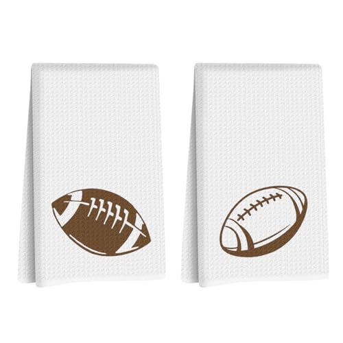 Image of 2 Pcs Football Kitchen Towels Decorative Football Dish Hand Towels Sports Theme Absorbent Dish Cloths Tea Washcloths for Kitchen Home Bathroom Decor 24x14 Inch