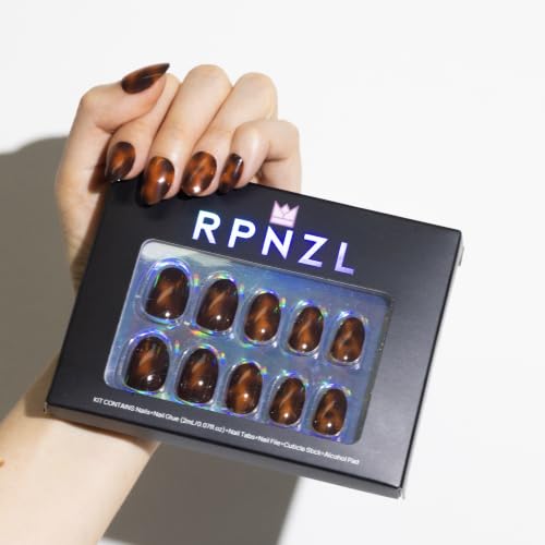 RPNZL Press On Nails - Tortoise | Amber Tortoise Shell Short Oval, Salon Quality | 32 Nails, 16 Sizes Kit with Glue and Adhesive Tabs I Female Founded - Beauty, Self Care