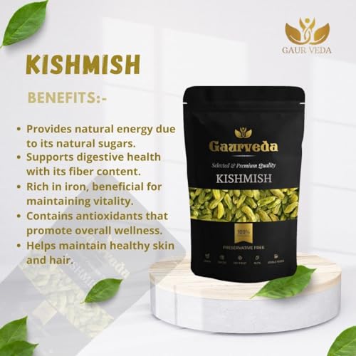 Image of GAURVEDA Kishmish (Raisins): Dry Fruit, Naturally Sweet, Healthy Snack for Cooking, Baking & Snacking - Rich in Nutrients | 100 Grams