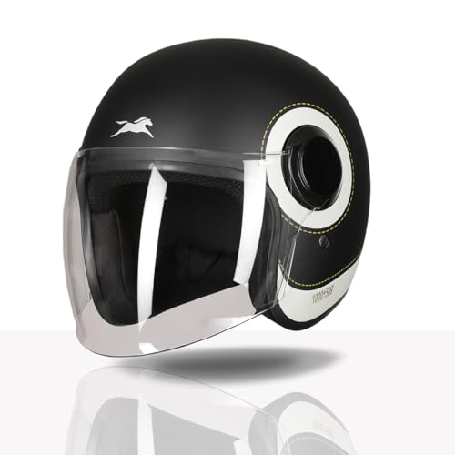 Image of TVS Silk Route Helmet for Men & Women | Vintage Open Face Helmet with Clear Visor | ISI & DOT Certified | ABS Shell | EPS Liner | Retro Stylish for City & Highway Riding