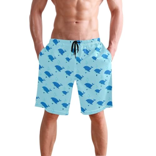 Ocean Whale Blue Mens Swim Trunks Quick Dry Beach Shorts with Pocket S 2303183
